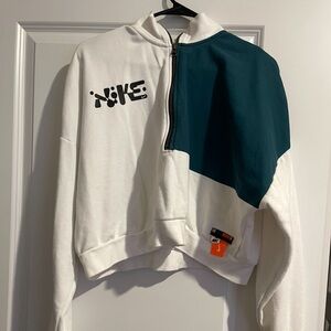 Nike White and Teal Colorblock Sweatshirt
